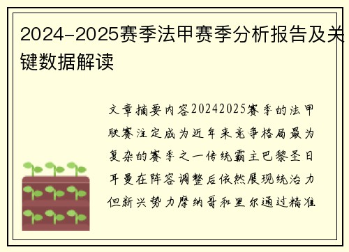 2024-2025赛季法甲赛季分析报告及关键数据解读